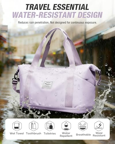 Expandable Travel Duffle Bag for Women Men, Large Gym Bag Travel Tote Bags, Waterproof Carry On Personal Item Bag Airline Approved, Workout Weekender Bag for Overnight Trip with Luggage Sleeve, Purple - color: C- Purple