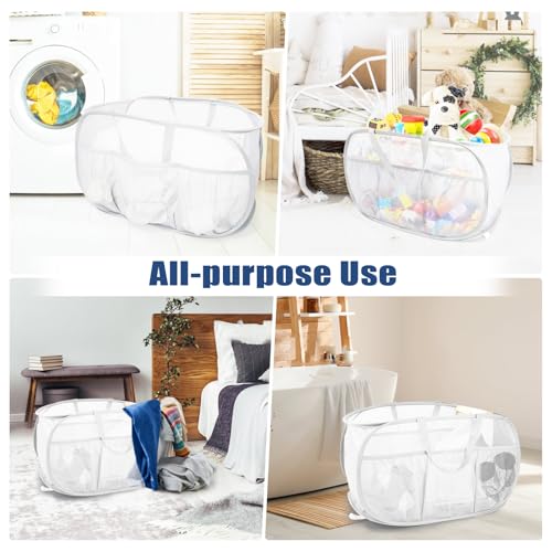 2 Pack Collapsible Laundry Baskets, Upgrade Pop Up Laundry Hamper with Convenient Bags, Foldable Laundry Basket Mesh Light Weight, Easy to Carry Clothes Hampers for Laundry, Dorm, Toys, Travel White - color: 2xWhite