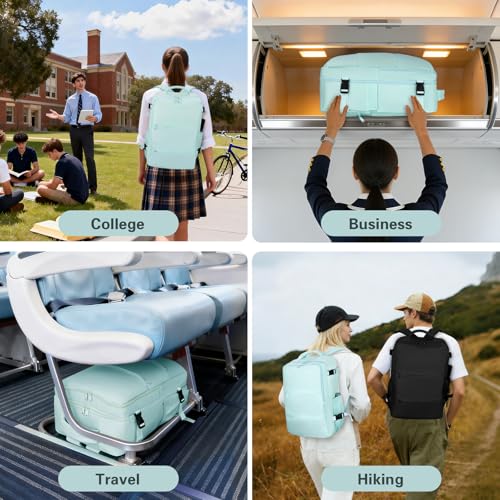 Carry On Backpack for Women & Men – Airline Approved Underseat Size, 15.6" Laptop Compartment, TSA-Friendly 180° Opening, Anti-Theft Business Travel Backpack with Trolley Sleeve (Blue, Large) - color: Blue, size: Large