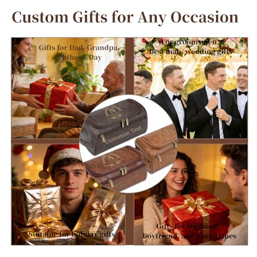Personalized Gifts for Men Toiletry Bag, Custom Engraved Travel Dopp Kit with Name Initials, Valentines Gift, Groomsmen & Best Man Gift, Father’s Day, Wedding for Husband (Coffee Brown) - color: Coffee Brown