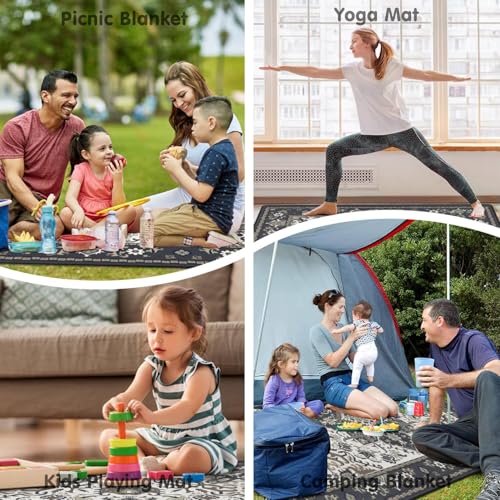 Supfitness Extra Large Picnic Blankets Waterproof Foldable (80"x 80") Beach Blanket Waterproof Sandproof,3-Layer Thicking Mat Outdoor Packable Camping Blanket - color: Boho-dark Grey, size: 80x80in
