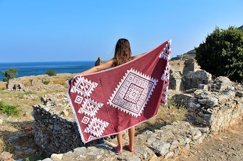 Bersuse 100% Cotton Yucatan Turkish Towel - 39x71 Inches, Burgundy - color: Burgundy
