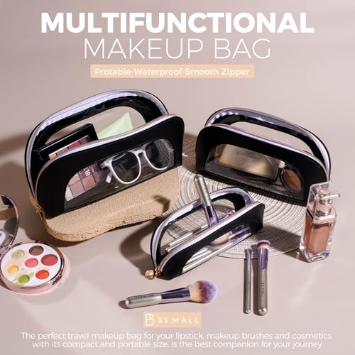 BS-MALL Makeup Bag Set Clear Travel Toiletry Organizer Pouches - Waterproof Cosmetic Bags with Zippers for Women, Toiletry Travel Kit for Vacation & Daily Use Pack of 3 - color: Black