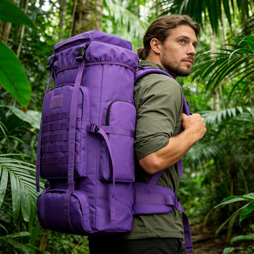 Hiking Backpack for Men 70L/100L Camping Backpack Military Rucksack Molle 3 Days Assault Pack for Climbing | Camping Backpack - color: 70l-purple