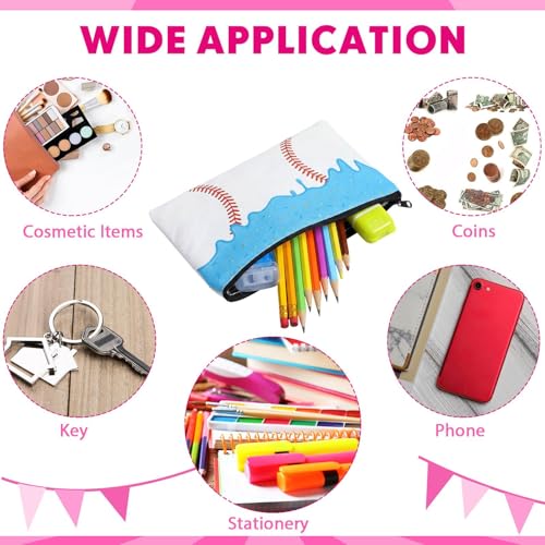 Eccliy 20 Pcs Ice Cream Drip Baseball Makeup Bags 8 x 5 Inch Baseball Cosmetic Bags Bulk Toiletry Pouch with Zipper Canvas Gifts for Women Team Players Sport Supplies - size: 8 x 5 Inch, style: Cream Baseball