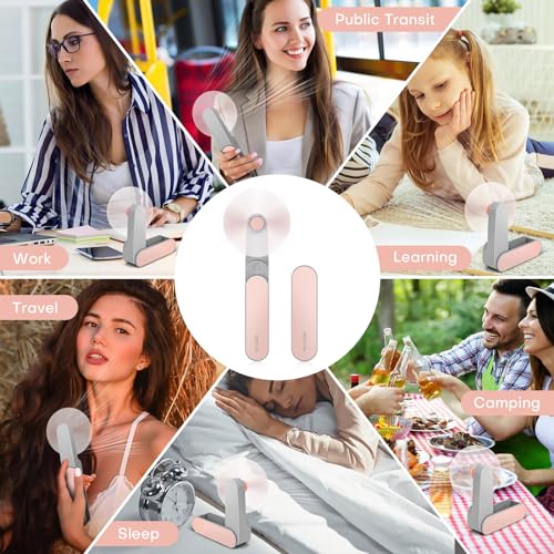 Portable mini handheld Fan, small Rechargeable Personal Fan for 9-15 Hours Runtime, Pocket Design for Travel/Women Essentials/vacation/beach/vacation/airplane/disney - color: Pink