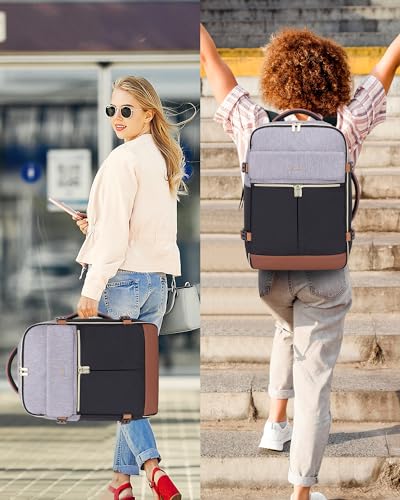 LOVEVOOK 40L Large Travel Backpack for Women, Flight Approved, Waterproof, TSA Compliant, Fits 17.3'' Laptop, 17 Pockets, 3 Packing Cubes - color: Grey-black-brown, size: 40L-17.3 Inch-4Pcs
