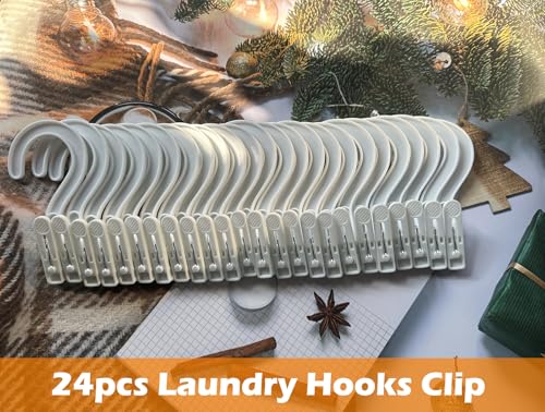 24pcs Laundry Hooks Clip Plastic Clothes Hangers Pins Super Strong Hanger Clips for Bathroom Travel Portable,White - color: White 24pcs