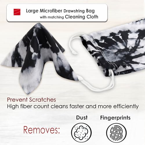 MyEyeglassCase® Large Hard Sunglasses Case | fits Large curved Sunglasses, with microfiber bag and cleaning cloth - color: White/ Black