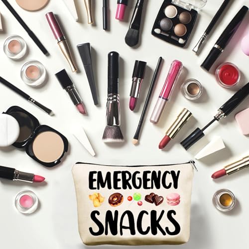 CREATCABIN Emergency Snacks Makeup Bags Canvas Cosmetic Bag Multi Purpose Case Zipper Pouches Toiletry Travel Storage Purse Portable Storage for Women Graduation Gifts 10x7Inch - style: Emergency Snacks