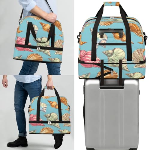 Travel Duffel Bag Conch Print Weekender Bag with Shoe Compartment Foldable Overnight Bags for Travel Sports Lightweight Gym Bags for Men Women - color: Conch Print