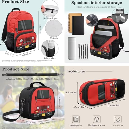 Kids Backpack Set for Boys,Fire Truck School Backpacks with Children Lunch Box and Pencil Case, Back to School Supplies for Preschool Primary - color: Fire Truck