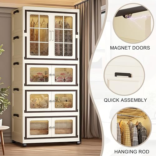 SunSettler Storage Cabinets with Lids, Stackable Storage with Wheels, Collapsible Storage with Doors, Home Office Dorm Organizer Essential - size: Tier 3+1
