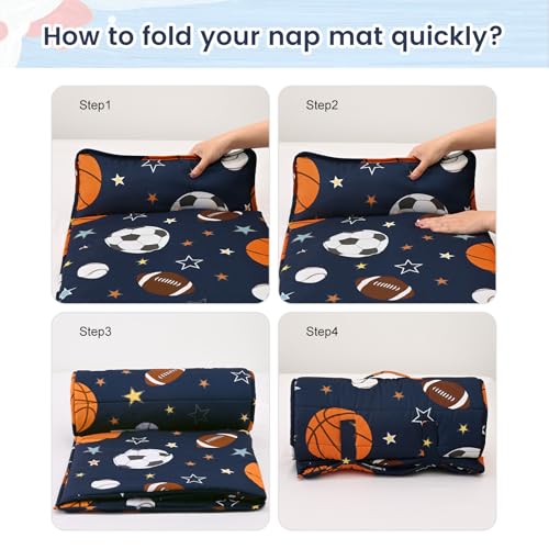 PHF Soft Toddler Nap Mat with Removable Pillow, Rollup Design Kids Sleeping Mat, Slumber Bags for Boys, 55"x23" Toddler Sleeping Bag for Daycare Preschool Travel Camping, Ball - color: Ball
