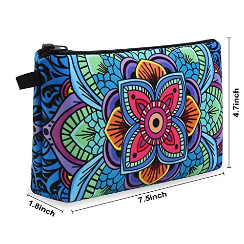 MAGEFY Makeup Bag, 2 Styles Travel Cosmetic Bag for Women Cosmetic pouch Elegant Blue Patterns Zipper Pouch Waterproof Makeup Pouch Cute (2 Packs, Peacock feather + Mandala pattern 0179) - color: 2 packs