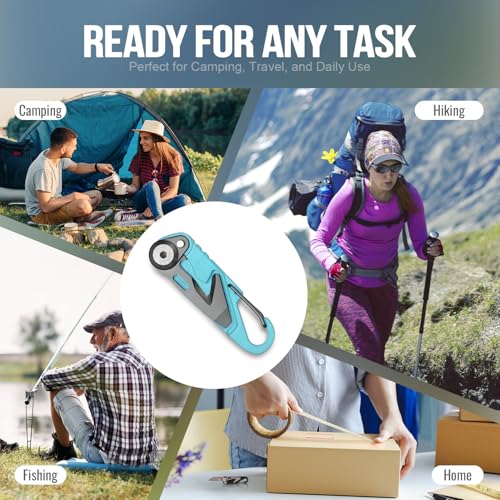 TACRAY Vinto 5-in-1 Small Pocket Knife – Ultra-Light Compact Multitool with Utility Knife, Seatbelt Cutter, Bottle Opener, Flathead Screwdriver & Keyring Attachment for Everyday Carry (Blue) - color: Blue