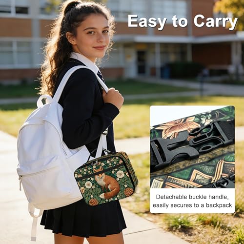 Forest Fox Lunch Bag Insulated Reusable Lunch Box Cooler Thermal Tote Bag For Teenage Boys Girls School Beach - color: Forest Fox