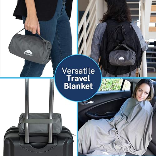 BlueHills Ultra Compact Travel Blanket Pillow in Portable Bag Case Soft 70 X 56 with Strap Backpack Clip Premium Cozy Soft Compact Pack Large Blanket for Airplane Flight Layover Grey - Gray C002 - color: C002-gray