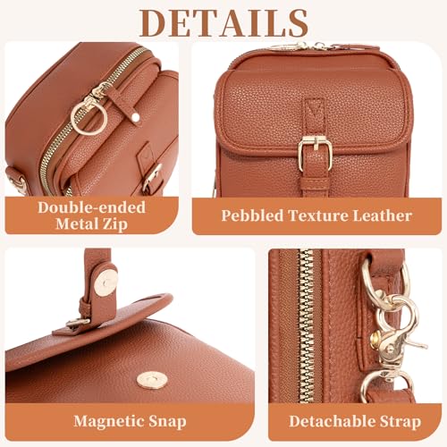 Small Crossbody Bags for Women, Vegan Leather Messenger Bag Anti Theft, Shoulder Bag with Card Slots - color: Brown