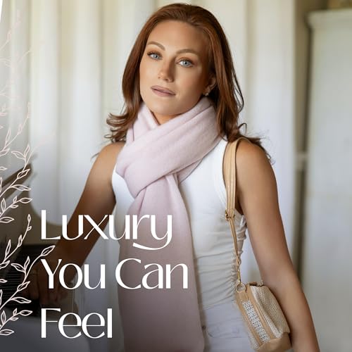 Velanio Cashmere 100% Cashmere Knitted Wrap Pashmina Shawl Extra Large Scarf Stole for Women Travel - color: Pale Pink