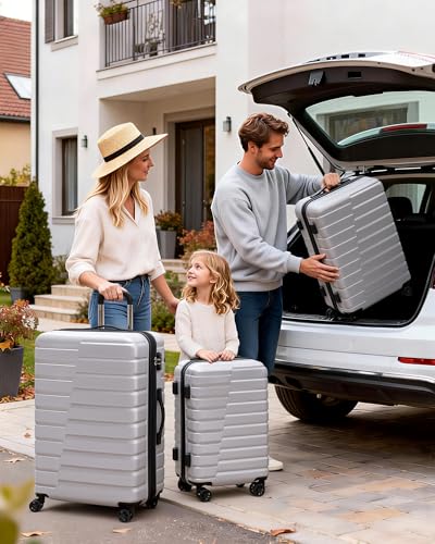 Coolife Luggage Sets, 3 Piece Hard Shell Suitcase Set with Spinner Wheels, Expandable Large Checked Luggage, Lightweight Rolling Carry On with TSA Lock Sliver - color: sliver, size: 3 Piece Set (20in/24in/28in)