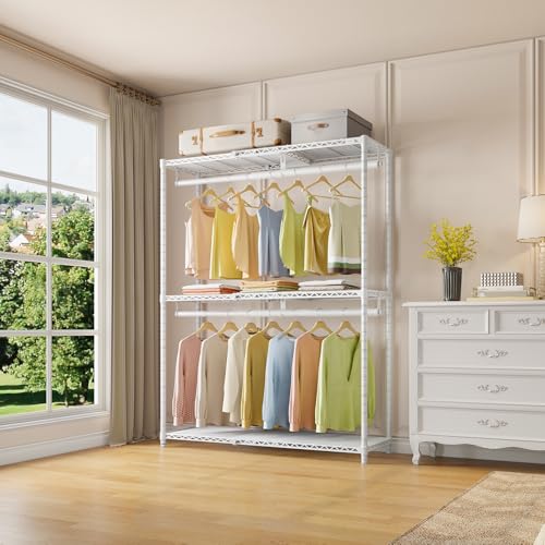 VIPEK X1 Plus Expandable Reach-in Closet Adjustable from 2'8" to 4'6" with Adjustable Shelves and Hanger Rods Clothes Rack Heavy Duty, Metal Clothing Racks Portable Walk-in Closet, White - color: White, size: X1 Plus