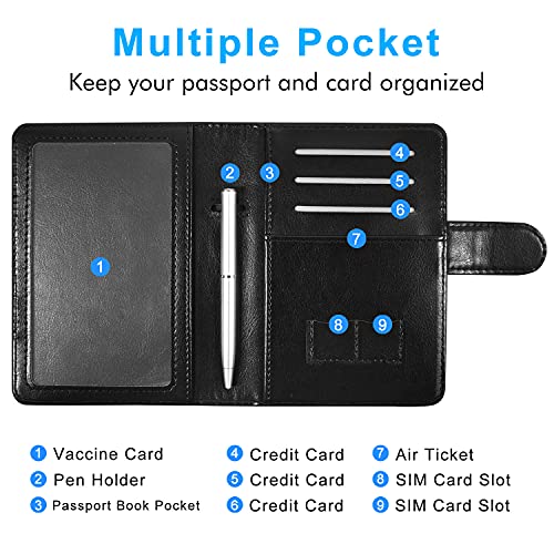 ACdream Unisex Faux Leather Passport and Vaccine Card Holder, Black, RFID Blocking, 20 Inches - color: Black