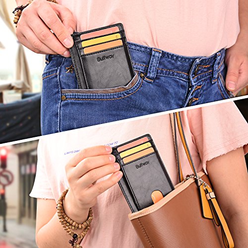 Buffway Slim Minimalist Front Pocket RFID Blocking Leather Wallets for Men and Women - Alaska Yellow - color: Alaska Yellow