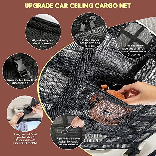 Upgrade Car Ceiling Cargo Net Pocket,31.5"x21.6" Double-Layer Roof Storage Organizer,Overhead Net for SUV & Van Camping,Travel Road Trips,Van Life Essentials,Fit 4 Handle Vehicles - size: 31.5 x 21.6 inches