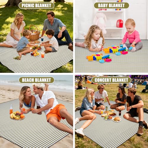 G GOOD GAIN Waterproof Picnic Blanket, 79"x79" Extra Large Beach Mat for 6 to 8 Adults, Machine Washable Outdoor Blanket for Camping, Grass, Park, Camping, Concerts, MiddleGreen - color: Middlegreen