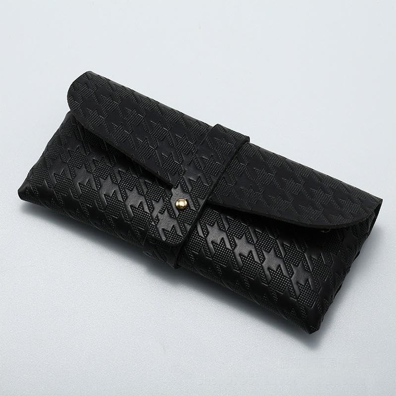 Portable Leather Glasses Case Anti-pressure Glasses Bag Coin Purse Storage Bag Suitable for Men and Women - color: Black (Bird View)