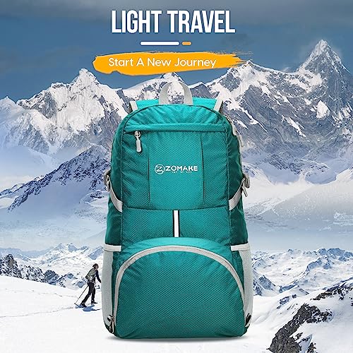 ZOMAKE Lightweight Packable Backpack 35L, Light Foldable Backpacks Water Resistant Collapsible Hiking Bag, Compact Folding Day Pack for Travel Camping(Lake Green) - color: Lake Green