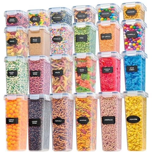 Oizeir Airtight Food Storage Containers Set - Air Tight with Lids - Pasta Flour Sugar Cereal - Storage Containers for Food (Clear-24 Pack)
