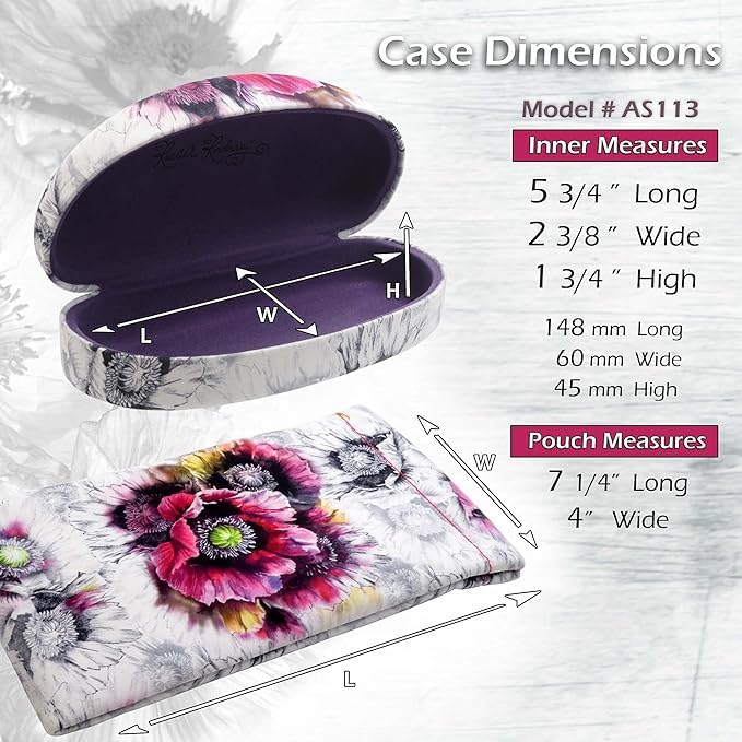 MyEyeglassCase Hard Sunglasses case - Women Glasses Case Holder - Large Durable Eyeglass Case Hard Shell with Pouch & Cloth - color: Z-combo As113 Poppy