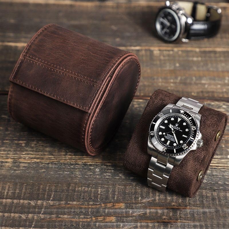 Leather Single Watch Case,Genuine Leather Watch Roll Travel Case for Storage Organizer Display (1 Slot) - size: 1slot