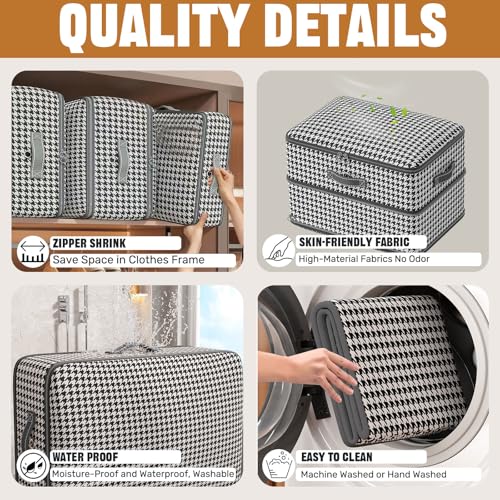 4 Pcs Self Compression Storage Bags, Large Capacity Ultra Space Saving Clothes Storage Bags for Sweater, Sheet, Bed, Blanket Storage Organizer with Window Handle, Comforter Bags with Zipper