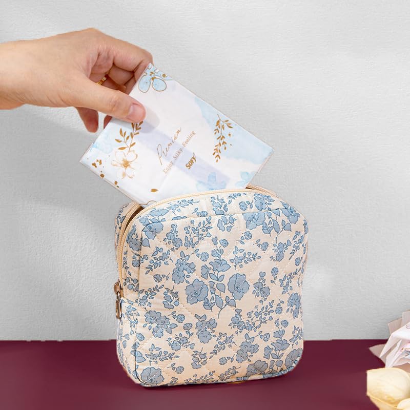 HAPPYHEIDI Quilted Nylon Drawstring Makeup Bag Set 2 Compartment Cosmetic Toiletry Travel Pouch, Purse Organizer, Creamy White Embroidery Bow - color: KJM-Quilted Cotton Pouch with Compartment Set of 2- Embroidery Bow