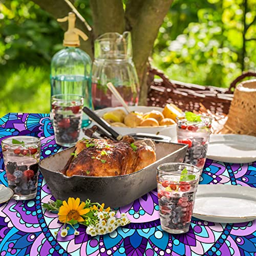 Fitted Picnic Table Cover with Bench Covers Vinyl Waterproof Elastic Edges Fitted Rectangle Tables Patio Tablecloth Camping Gear and Essentials Rv Accessories Road Trip Supplies Car Travel Must Haves - color: Purple Mandala, size: 72in