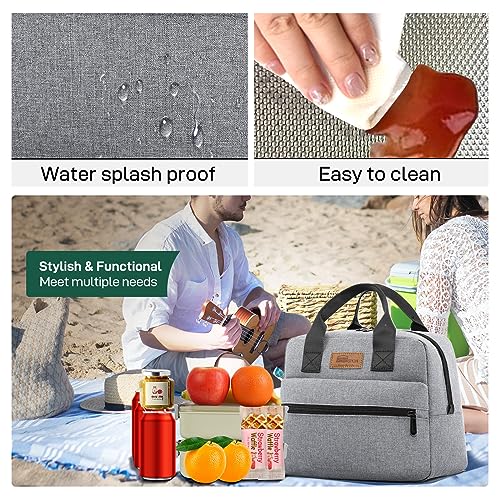 HOMESPON Insulated Lunch Bag for Women Men Lunch Box Cooler Lunch Tote for Work Picnic (Grey) - color: Gray