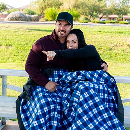 BRAWNTIDE Large Waterproof Outdoor Blanket, Extra Thick Fleece, Warm, Windproof & Sandproof, Quilted Stadium Blanket for Sports Events, Beach, Camping, Picnics, Dogs & Car, 82" x 55 - color: Plaid Blue