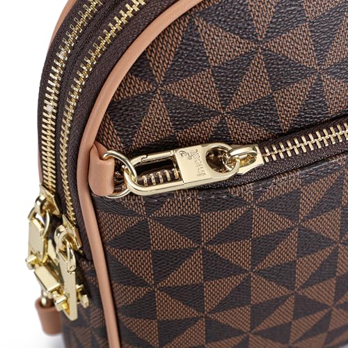 INICAT RFID Blocking Sling Bag, Anti Theft Crossbody Bag for Women Compact Travel Purses Leather - color: Checkered Brown