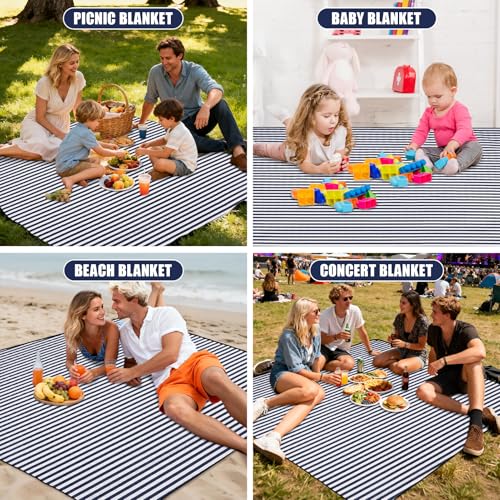 G GOOD GAIN Waterproof Picnic Blanket, 79"x79" Extra Large Beach Mat for 6 to 8 Adults, Machine Washable Outdoor Blanket for Camping, Grass, Park, Camping, Concerts, MiddleNavy - color: Middlenavy