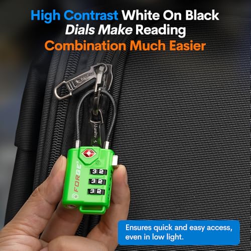 Forge TSA Approved Luggage Locks, Re-settable Combination with Alloy Body(Green 2 Locks) - color: Green 2 PK