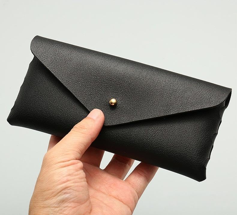 Portable Leather Glasses Case Anti-pressure Glasses Bag Coin Purse Storage Bag Suitable for Men and Women - color: Black and White Set of Two (Buttons)