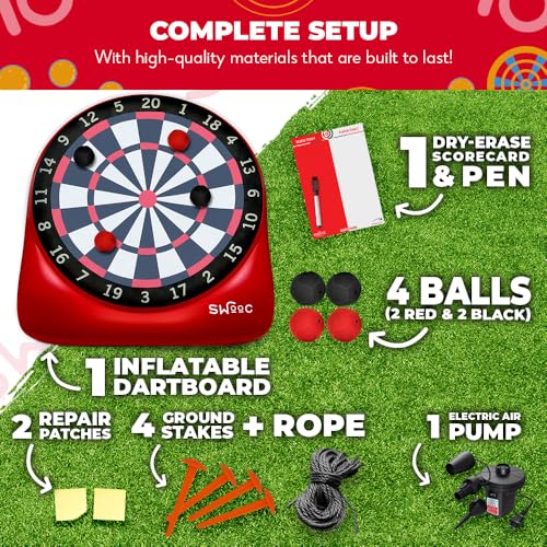 Swooc Games - Premium Inflatable Giant Kick Darts (15+ Ways to Play) - Jumbo Soccer Dartboard with Air Pump - Big Carnival Games - Giant Outdoor Games - Oversized Dart Board Yard & Lawn Game - size: XL - 8ft