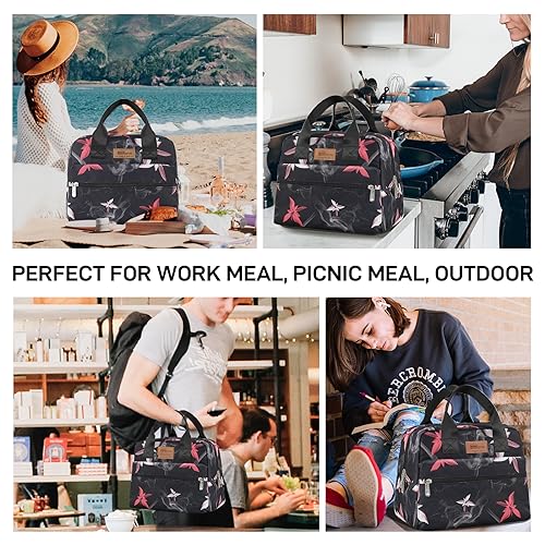 HOMESPON Insulated Lunch Bag for Women Men Lunch Box Cooler Lunch Tote for Work Picnic (Pink Flowers) - color: Pink Flowers
