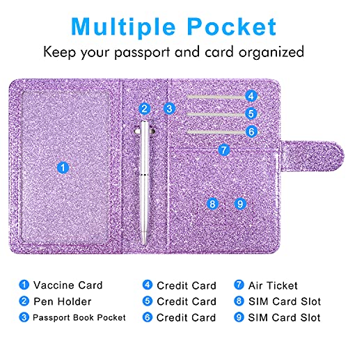 ACdream Unisex Faux Leather Passport and Vaccine Card Holder, Glitter Purple, RFID Blocking, Protects Valuable Information - color: Glitter Purple