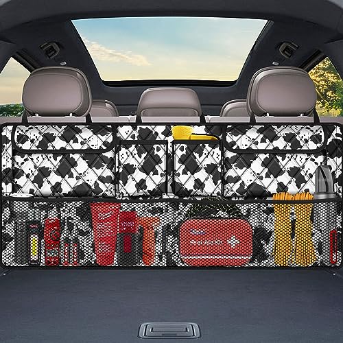 Femuar Car Trunk Organizer,Large Capacity Backseat Trunk Organizer(42"*18"),Collapsible Car Storage Bag with 8 Pocekt,SUV/MPV/Truck - Cow print - color: Cow print