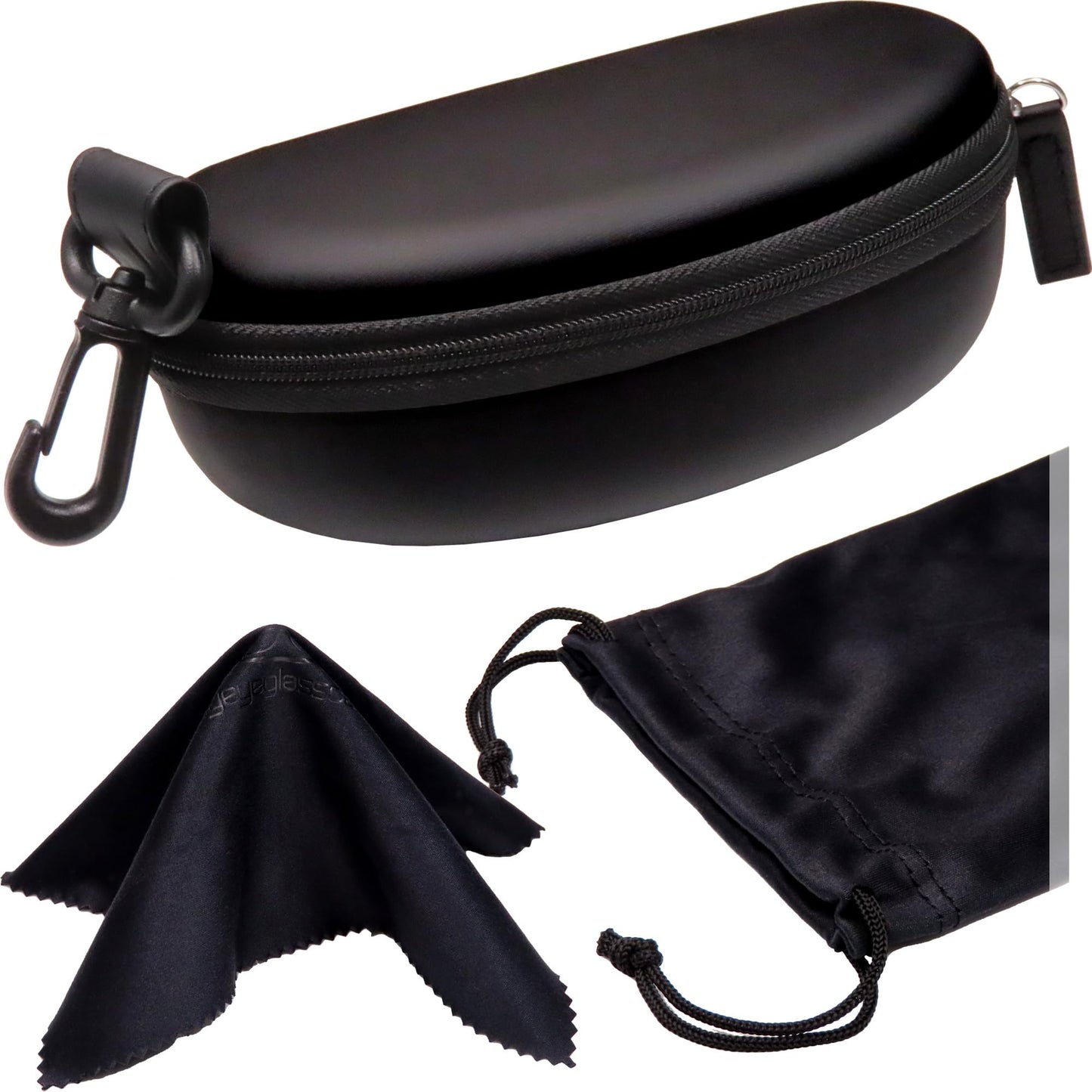 MyEyeglassCase Sports Sunglasses Case and Slim wallet Semi hard large glasses case w/belt clip soft pouch & cloth - color: B15hc Black/Black1