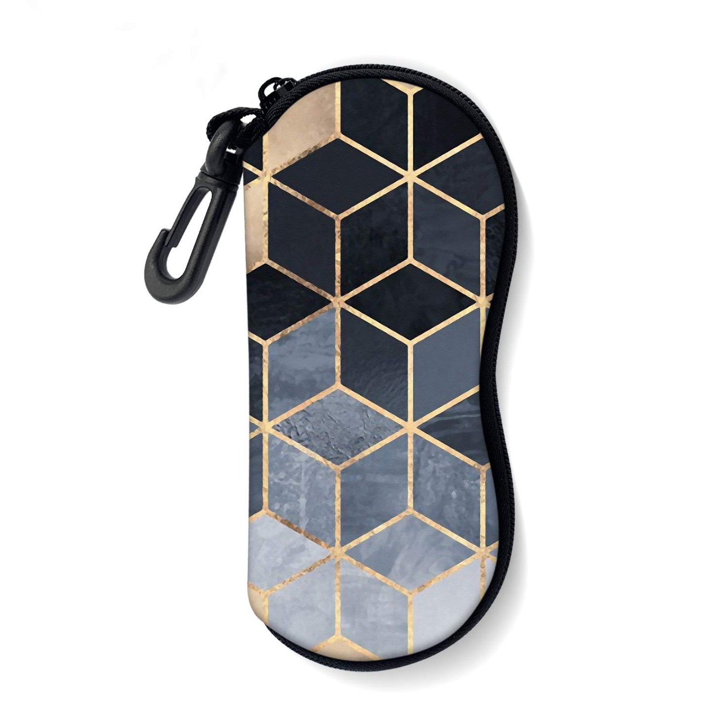 Sunglasses Soft Case with Carabiner Ultra Light Neoprene Zipper Glasses Case - color: Gold Line